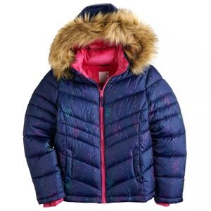Girls size 18 SO Kohls stars print super soft faux fur lined winter jacket
